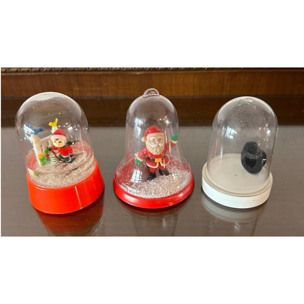 Vintage Plastic Mini Snow Globe Lot Santa Claus Elf Florida Snowman Christmas